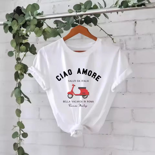Pure Cotton Short Sleeve T-Shirts Women's Round Neck Printed Patterned T-Shirts American Style Cross-Border Trade Factory