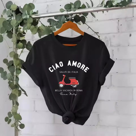 Pure Cotton Short Sleeve T-Shirts Women's Round Neck Printed Patterned T-Shirts American Style Cross-Border Trade Factory